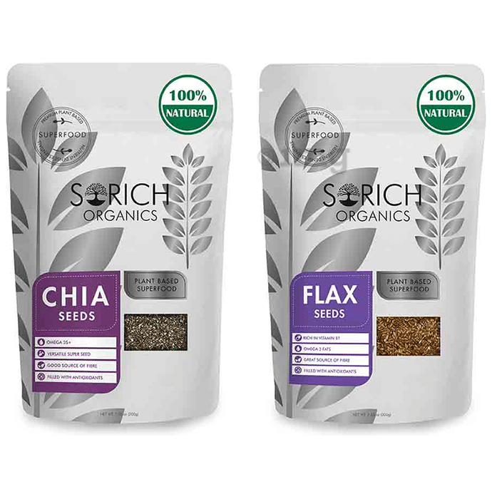 Sorich Organics Combo Pack of Chia Seeds and Flax Seeds (200gm Each)