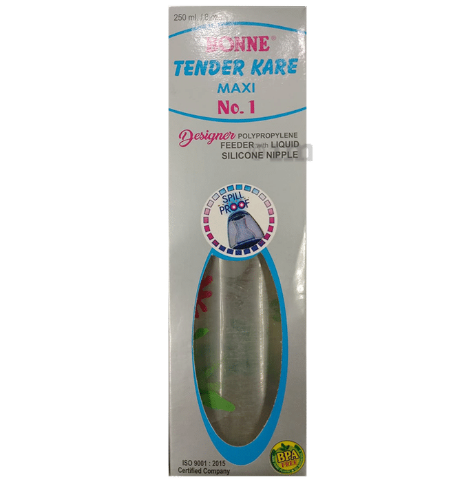 Bonne Tender Kare Maxi No.1 Spill Proof Designer Polypropylene Feeder With Liquid Silicone Nipple BPA Free
