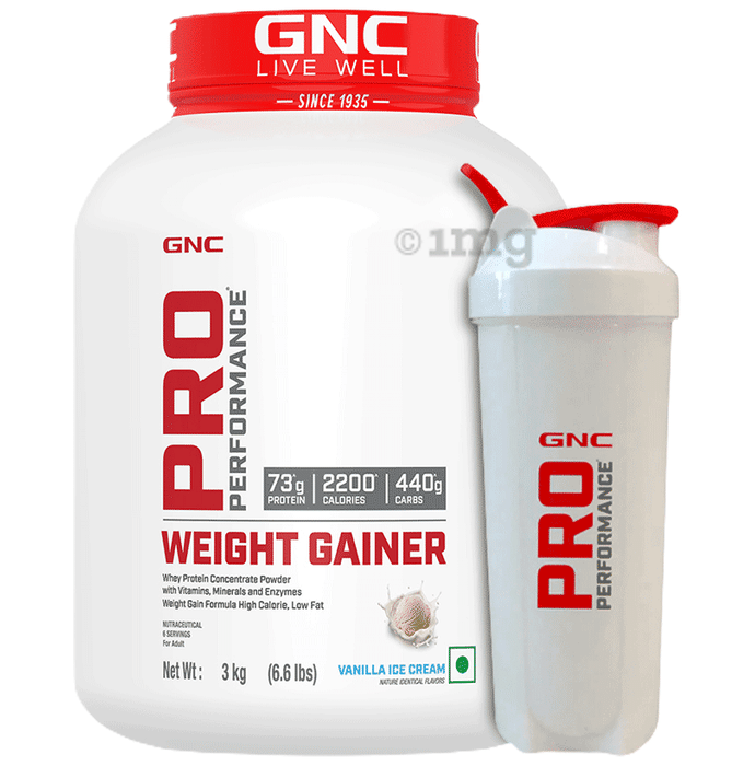 GNC Live Well Pro Performance Weight Gainer Powder Vanilla Icecream with White Plastic Shaker