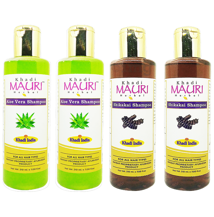 Khadi Mauri Herbal Combo Pack of Aloe Vera & Shikakai Shampoo (210ml Each)