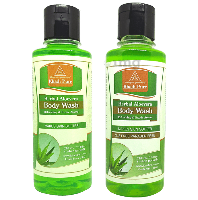 Khadi Pure Combo Pack of Herbal Aloevera Body Wash & Herbal Aloevera Body Wash SLS & Parabel Free (210ml Each)