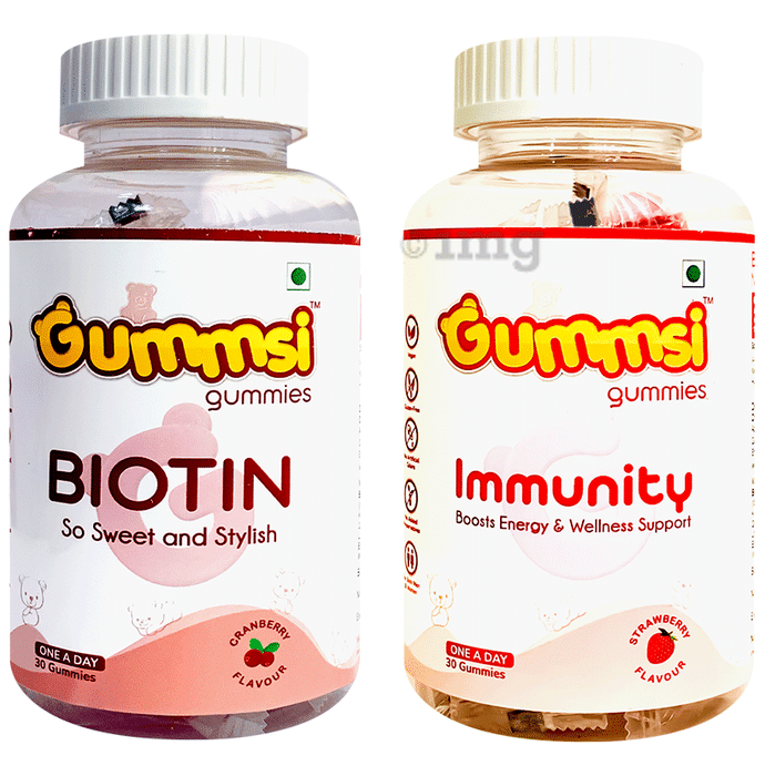 Gummsi Combo Pack of Biotin Cranberry & Immunity Strawberry Gummies (30 Each)