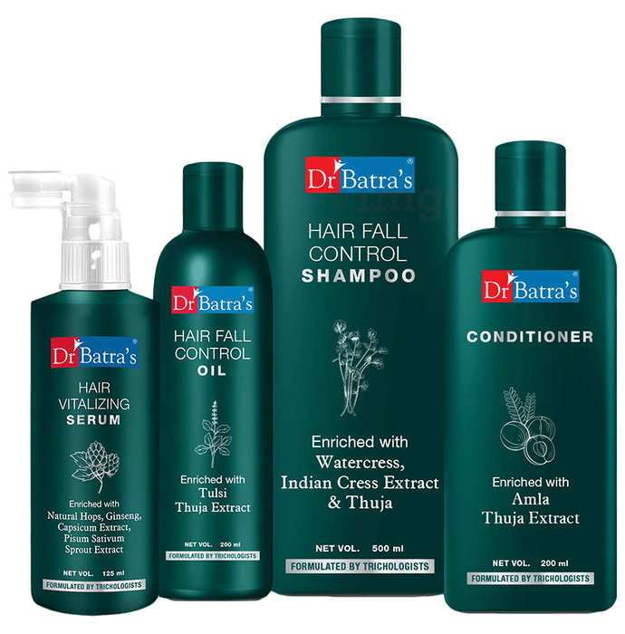 Dr Batra's Combo Pack of Hair Vitalizing Serum 125ml, Hair Fall Control Oil 200ml, Conditioner 200ml and Hair Fall Control Shampoo 500ml