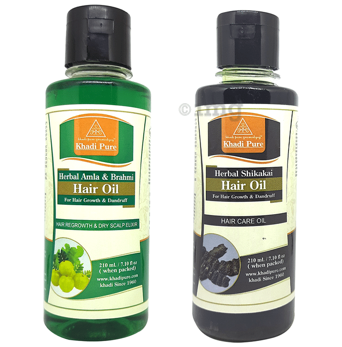 Khadi Pure Combo Pack of Herbal Amla & Brahmi Hair Oil & Herbal Shikakai Hair Oil (210ml Each)