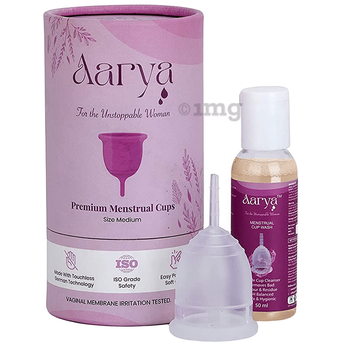 Aarya Premium Medical Grade Silicone Menstrual Cup with Cup Wash (50ml) Medium