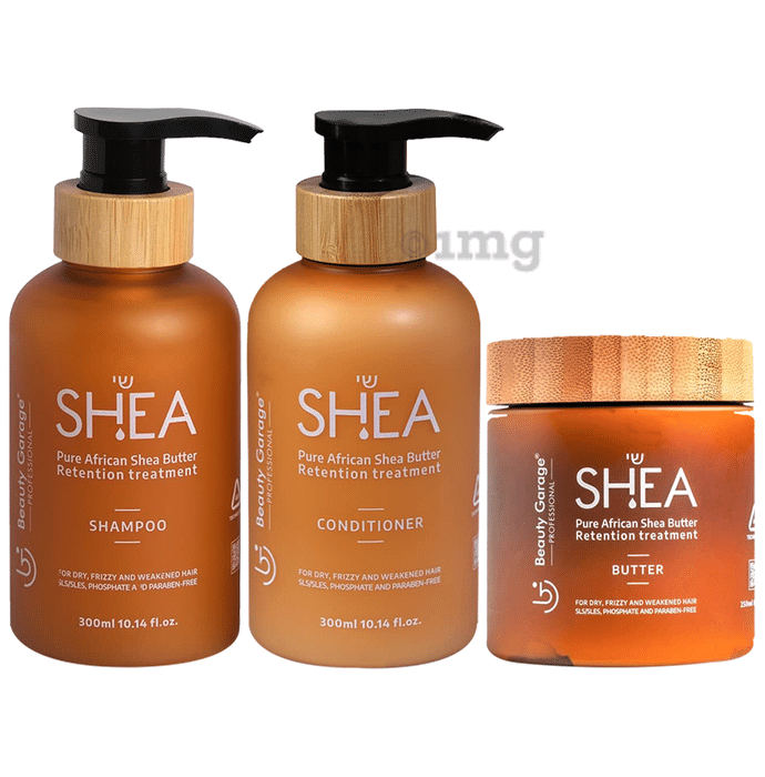 Beauty Garage Shea Retention Treatment Shampoo (300ml), Retention Treatment Conditioner (300ml) &  Retention Treatment Hair Butter (250ml)