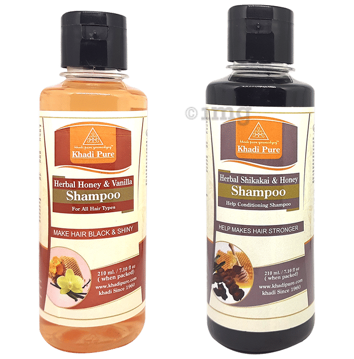 Khadi Pure Combo Pack of Herbal Honey & Vanilla Shampoo & Herbal