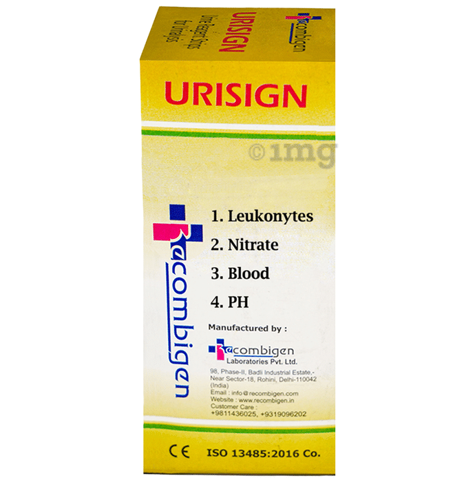 Recombigen Urisign 4 Parameter Reagent Strips for Leukocytes, Nitrate and PH Analysis