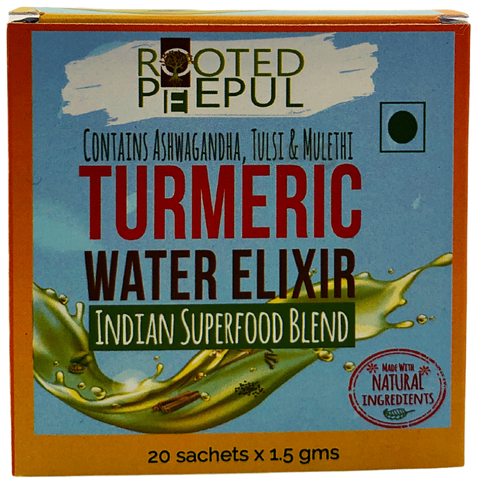 Rooted Peepul Combo Pack of Turmeric Water Elixir Indian Superfood Blend Sachet 1.5gm & Spiced Turmeric Latte Mix Sachet 3gm (20 Each)