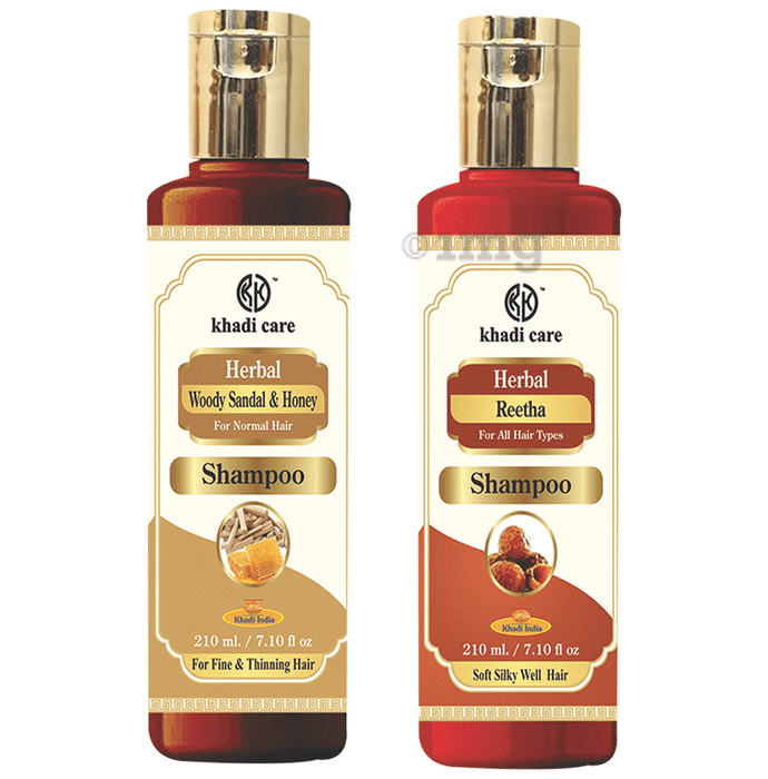 Khadi Care Combo Pack of Woody Sandal & Honey Shampoo & Reetha Shampoo (210ml Each)