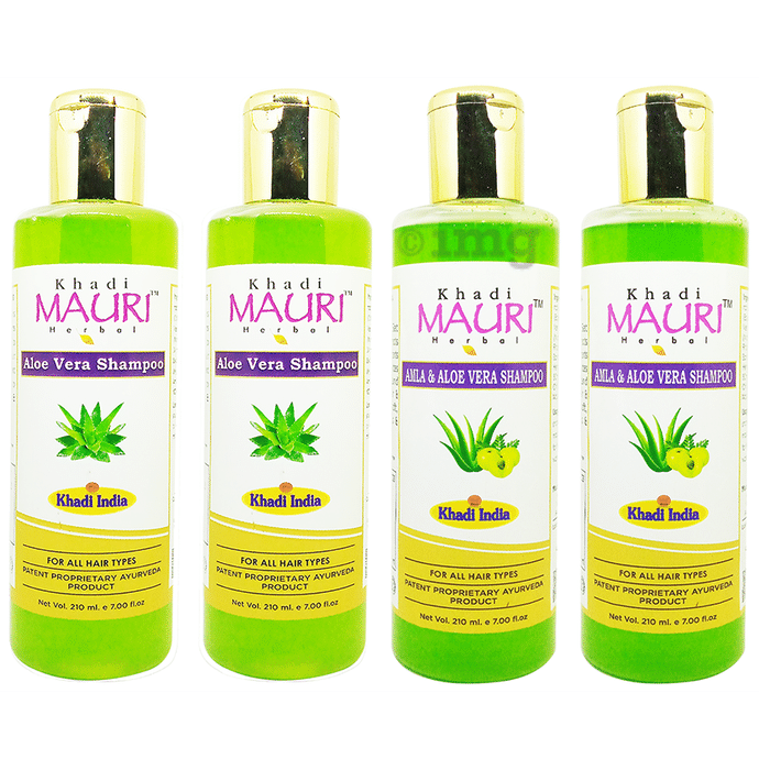 Khadi Mauri Herbal Combo Pack of Amla & Aloe Vera & Amla & Bhringraj Shampoo (210ml  Each)