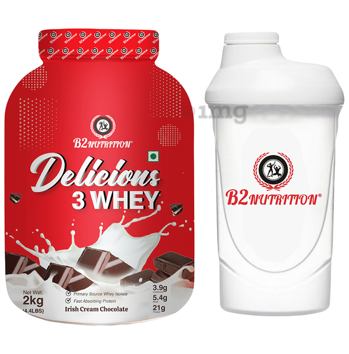 B2 Nutrition Delicious 3 Whey Protein Powder (2kg Each) with Shaker Irish Cream Chocolate