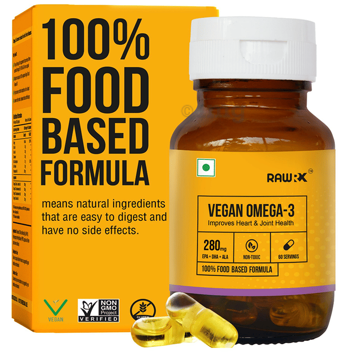 RawRX Vegan Omega 3 Fatty Acid Capsule EPA + DHA + ALA Formula for Hair