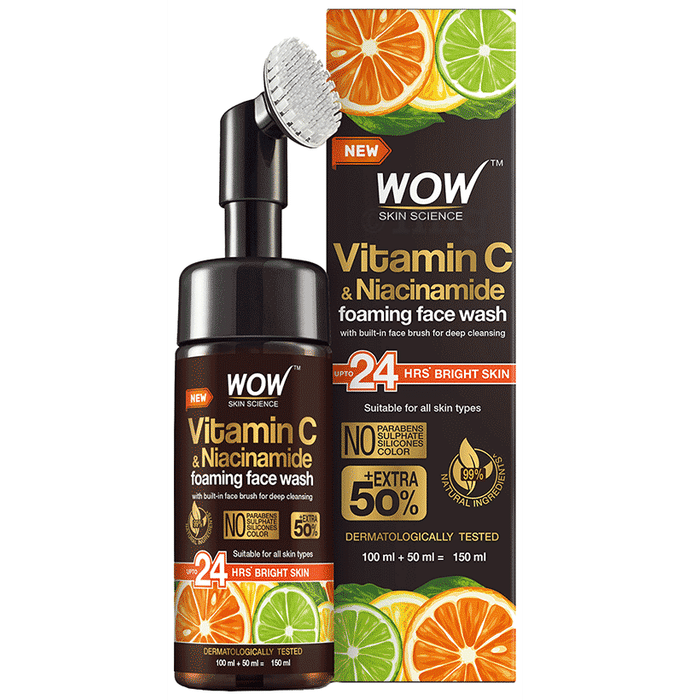 WOW Skin Science Brightening Vitamin C Foaming Face Wash with Built-In Face Brush