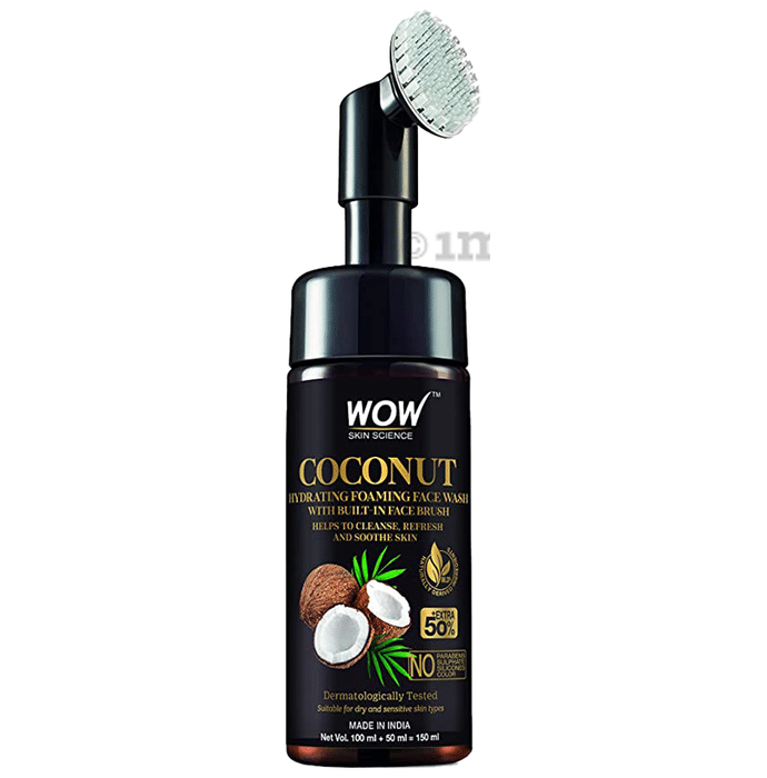 WOW Skin Science Coconut Hydrating Foaming Face Wash with Built-In Face Brush