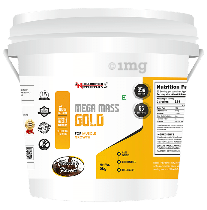 Animal Booster Nutrition Mega Mass Gold for Muscle Growth Powder Chocolate:  Buy bucket of 5 kg Powder at best price in India | 1mg