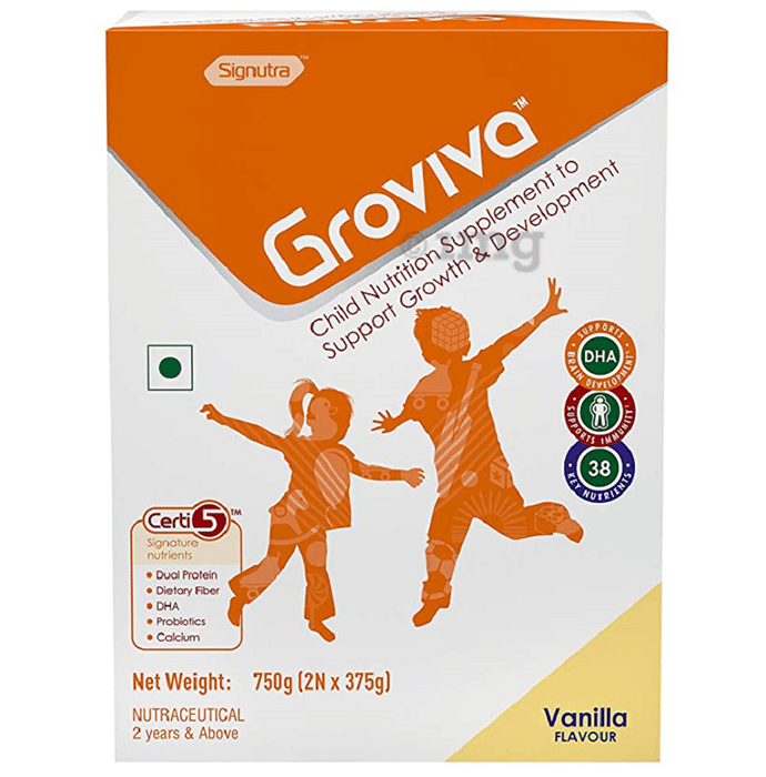 Groviva Child Nutrition for Physical Growth, Brain Development & Immunity | Flavour Vanilla Powder