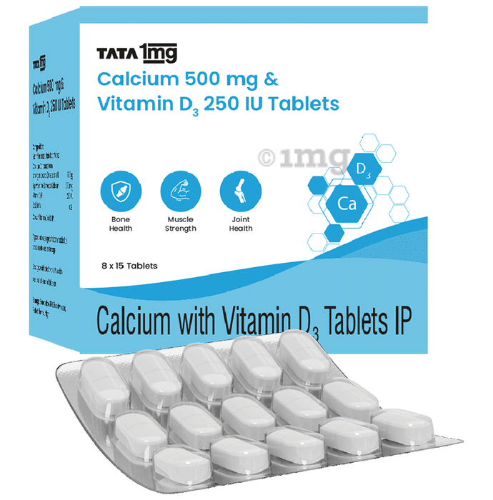 Tata 1mg Calcium 500mg & Vitamin D3 250IU Tablet