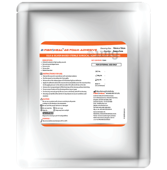 D-Fibroheal Silk Based Sterile Surgical Foam Adhesive Dressing 10cm x 10cm