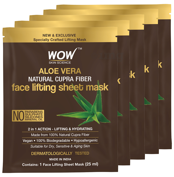 WOW Skin Science Aloe Vera Natural Cupra Fiber Face Lifting Sheet Mask (25ml Each)