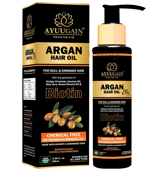 Ayuugain Argan Hair Oil with Biotin for Dull & Damaged Hair (100ml Each)