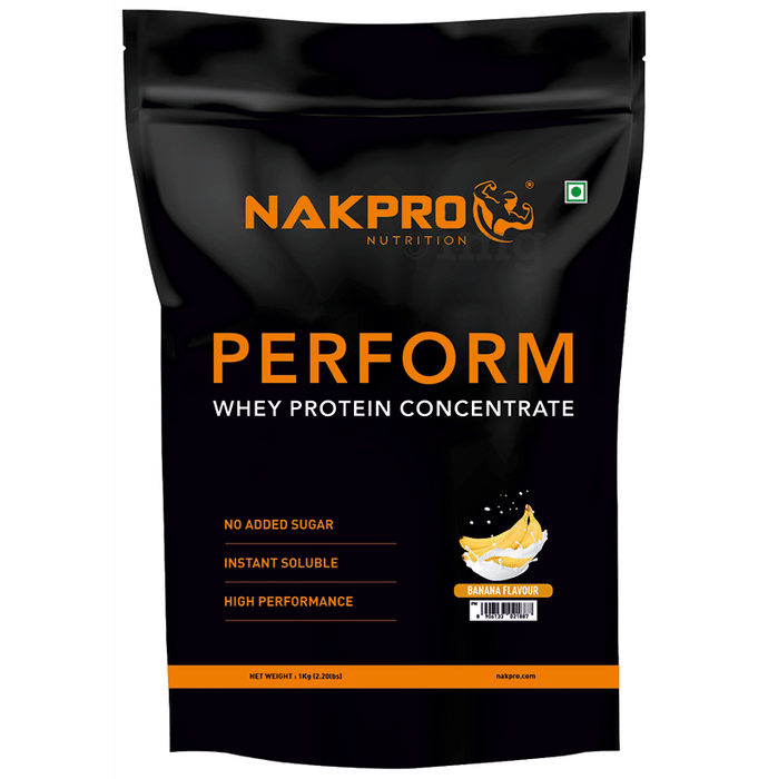 Nakpro Nutrition Perform Whey Protein Concentrate for Muscle Recovery | No Added Sugar | Flavour Banana