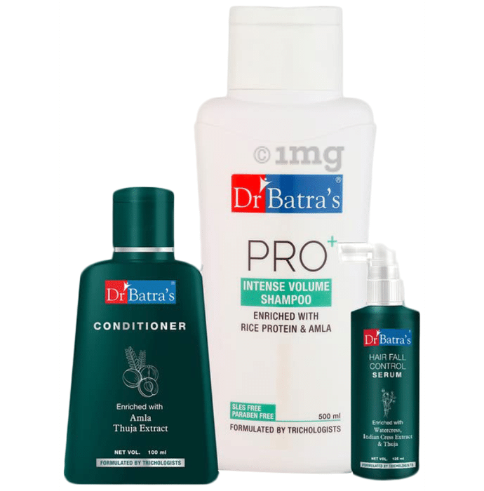 Dr Batra's Combo Pack of Hair Fall Control Serum 125ml, Conditioner 100ml and Pro+ Intense Volume Shampoo 500ml
