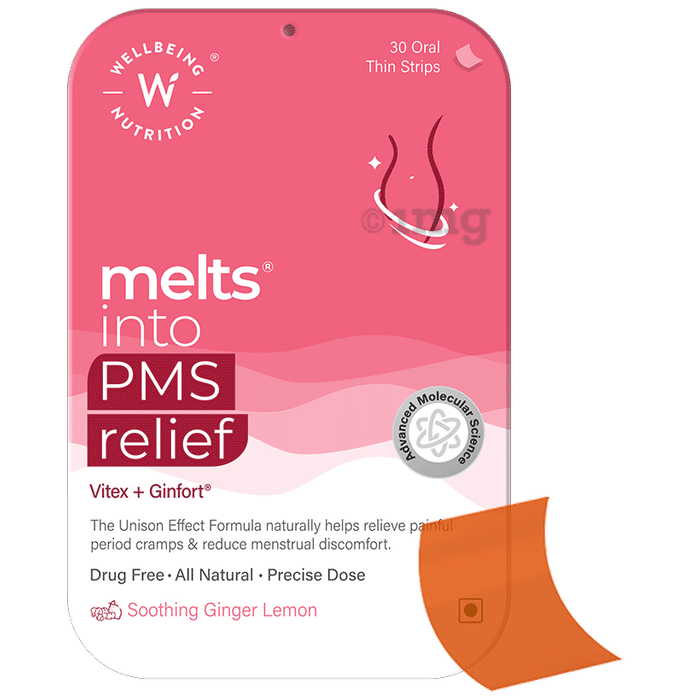 Wellbeing Nutrition Melts into PMS Relief Disintegrating Strip Soothing Ginger Lemon