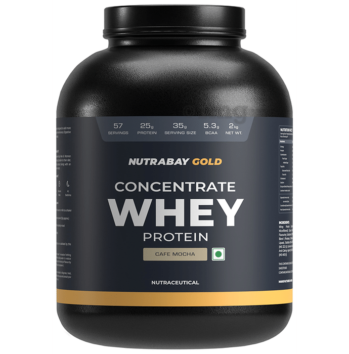 Nutrabay Gold Concentrate Whey Protein for Muscle Recovery | No Added Sugar Powder Cafe Mocha