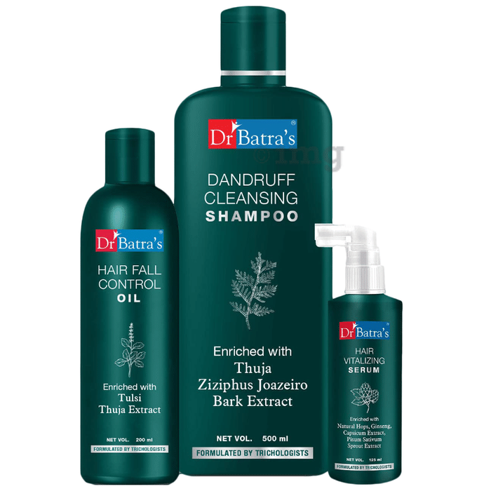 Dr Batra's Combo Pack of Hair Vitalizing Serum 125ml, Hair Fall Control Oil 200ml, Dandruff Cleansing Shampoo 500ml