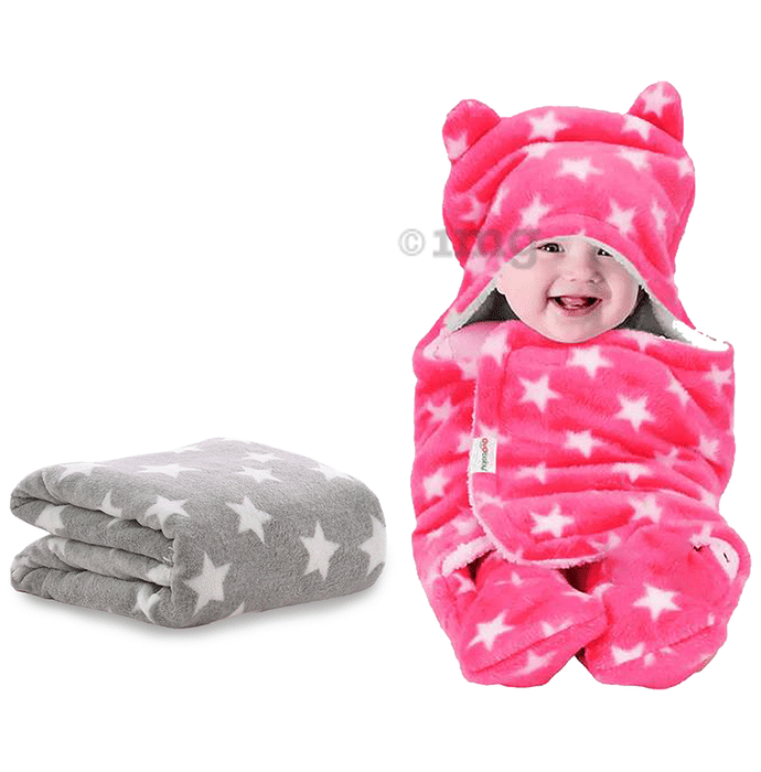 Oyo Baby Blanket Wrapper for New Born Baby Grey & Pink