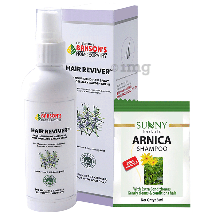 Bakson's Homeopathy Hair Reviver Liquid with 2 Sachet of 8ml Arnica Shampoo Free