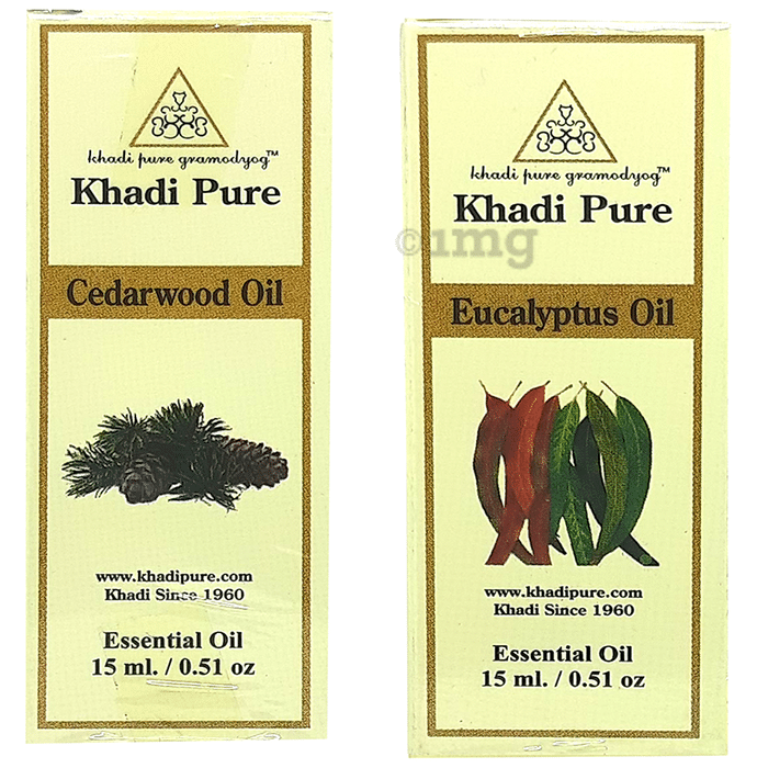 Khadi Pure Combo Pack of Cedarwood Oil & Eucalyptus Oil (15ml Each)