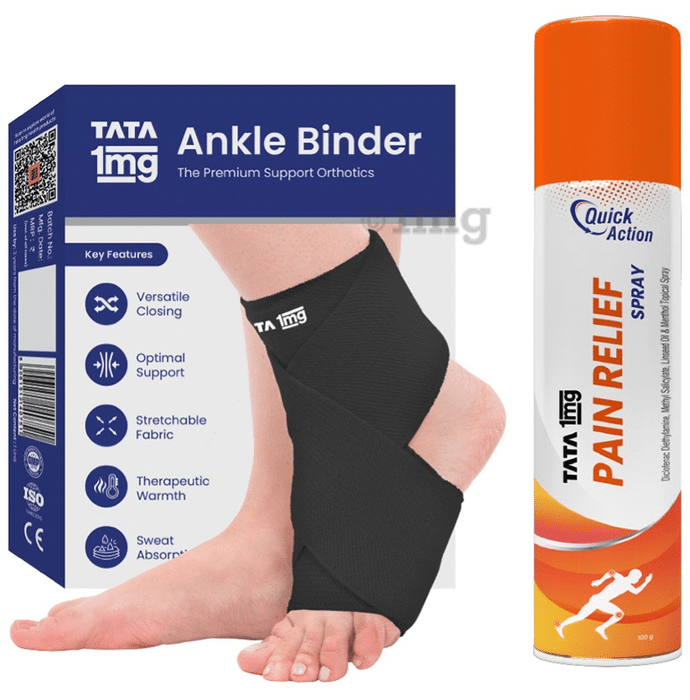 Combo Pack of Tata 1mg Ankle Binder Medium & Tata 1mg Pain Relief Spray (100gm)