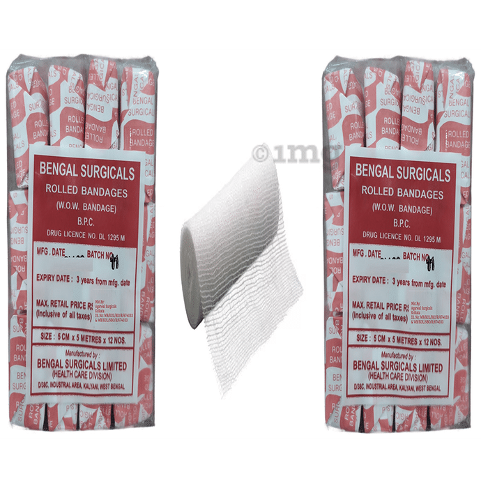 Absorbent Cotton Medical Gauze Roll Bandage (12 Each) 5cm x 5m