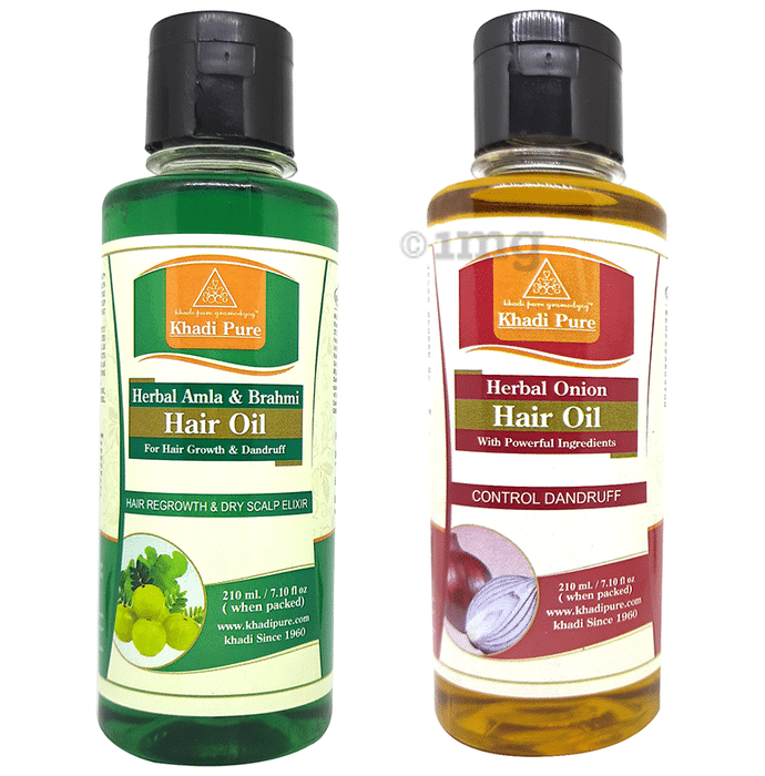 Khadi Pure Combo Pack of Herbal Amla & Brahmi Hair Oil & Herbal Onion Hair Oil (210ml Each)