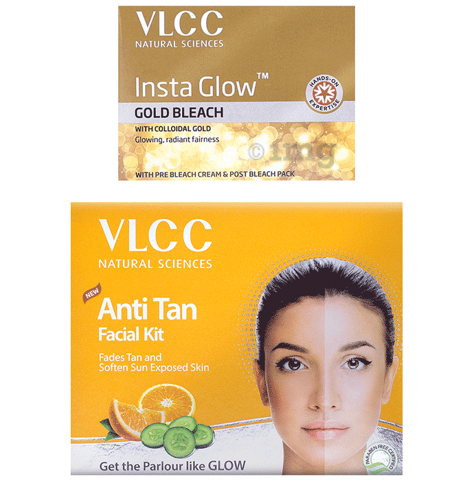 VLCC Combo Pack of  Anti Tan Single Facial Kit (60gm) & Insta Glow Gold Bleach (30gm)