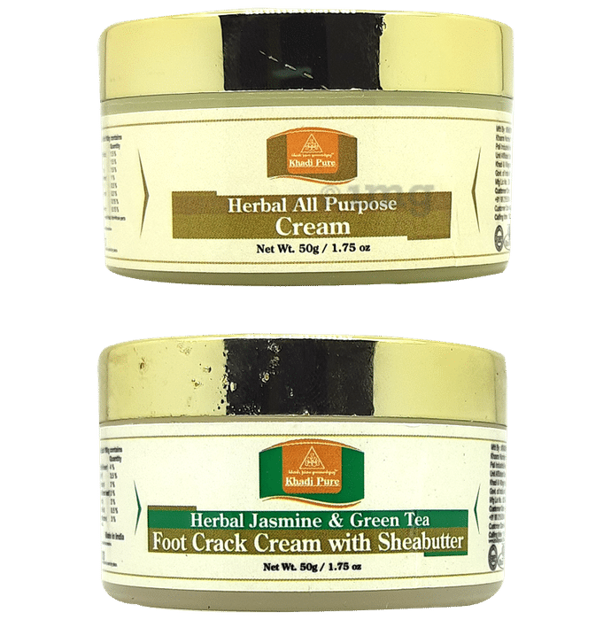 Khadi Pure Combo Pack of Herbal All Purpose Cream & Herbal Jasmine & Green Tea Foot Crack Cream (50gm Each)