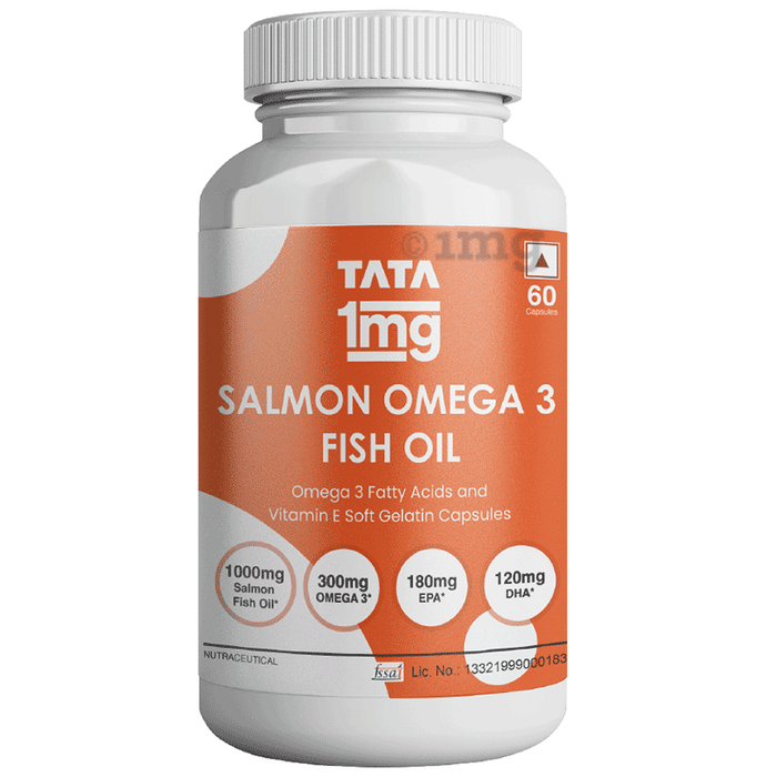 Tata 1mg Salmon Omega 3 Fish Oil Capsule with Vitamin E| For Heart Health | Nutrition Formula