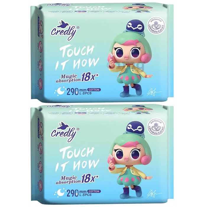 Credly Touch It Now Premium Soft Sanitary Pads for Women Large (8 Each)