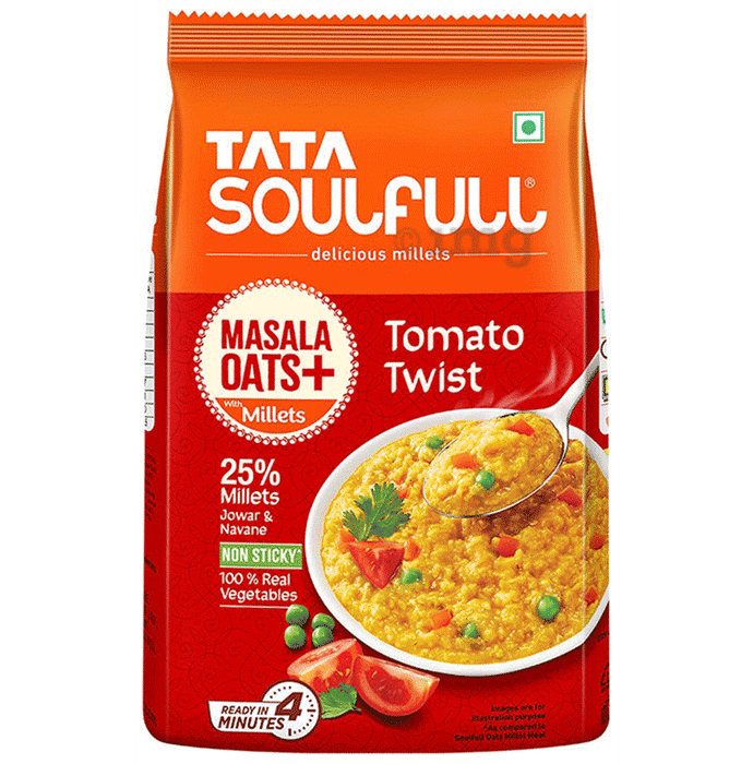 Tata Soulfull Masala Oats + with Millets Real Vegetables, 25% Millets, Non Sticky Tomato Twist