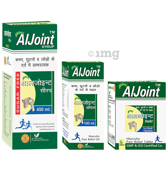 Ambic Combo Pack of Aljoint Syrup 450ml, Aljoint Pain Relief Oil 100ml and Aljoint Tablet 60