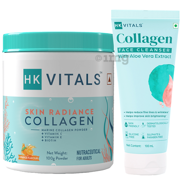 HK Vital Combo Pack of Skin Radiance Collagen Powder Orange Flavour (100gm) & Collagen Face Cleanser (100ml)