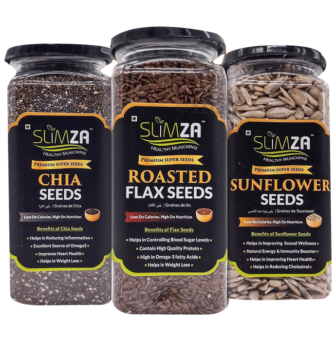 Slimza Healthy Premium Combo Pack of Sunflower Seeds (190gm), Chia Seeds (220gm) & Roasted Flaxseeds (200 gm)