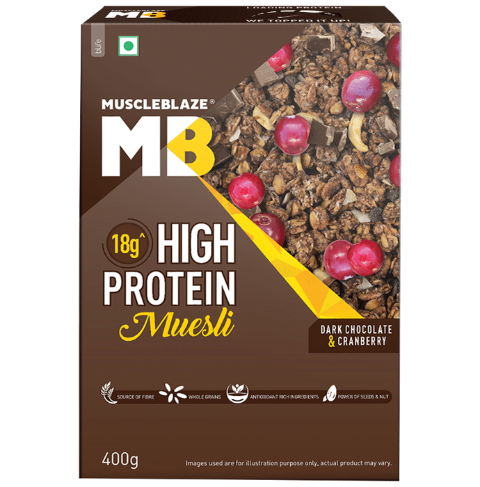 MuscleBlaze MB 18g High Protein Muesli Dark Chocolate & Cranberry
