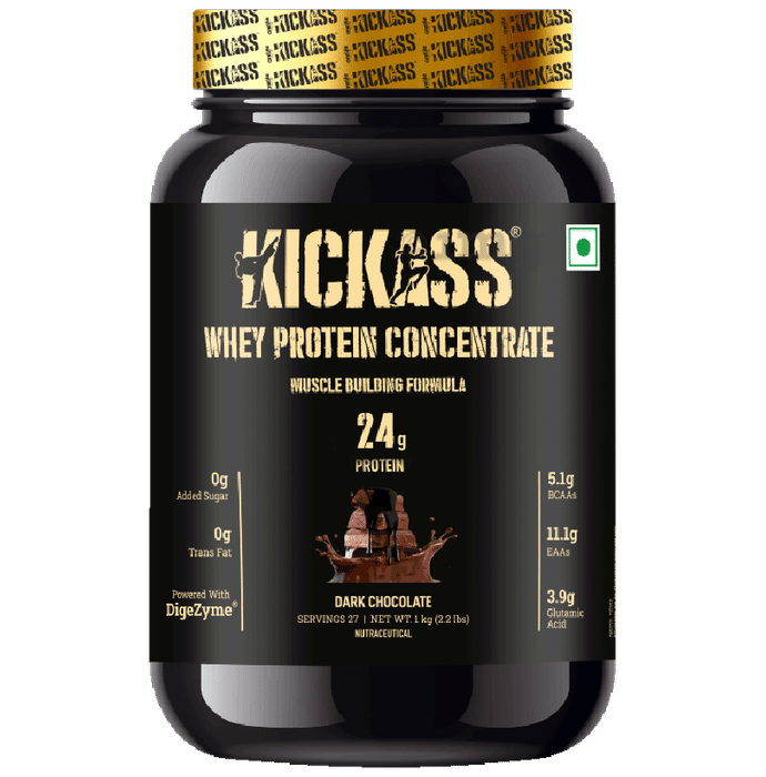 Kickass Whey Protein Concentrate Muscle Building Formula Powder Dark Chocolate
