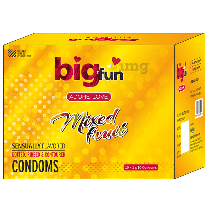 Bigfun Sensually Flavored Dotted, Ribbed & Contoured Condom Mixed Fruit