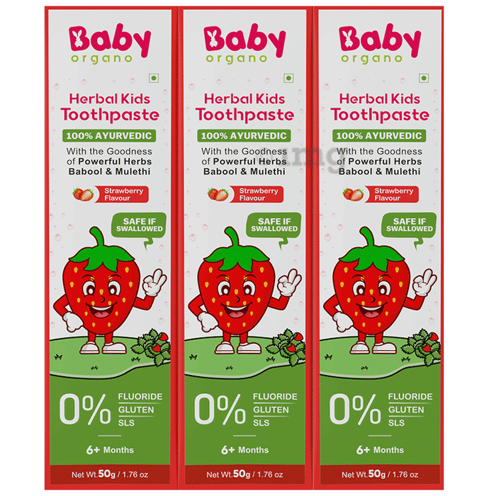 Baby Organo 6M+ Herbal Kids Toothpaste (50gm Each) Strawberry