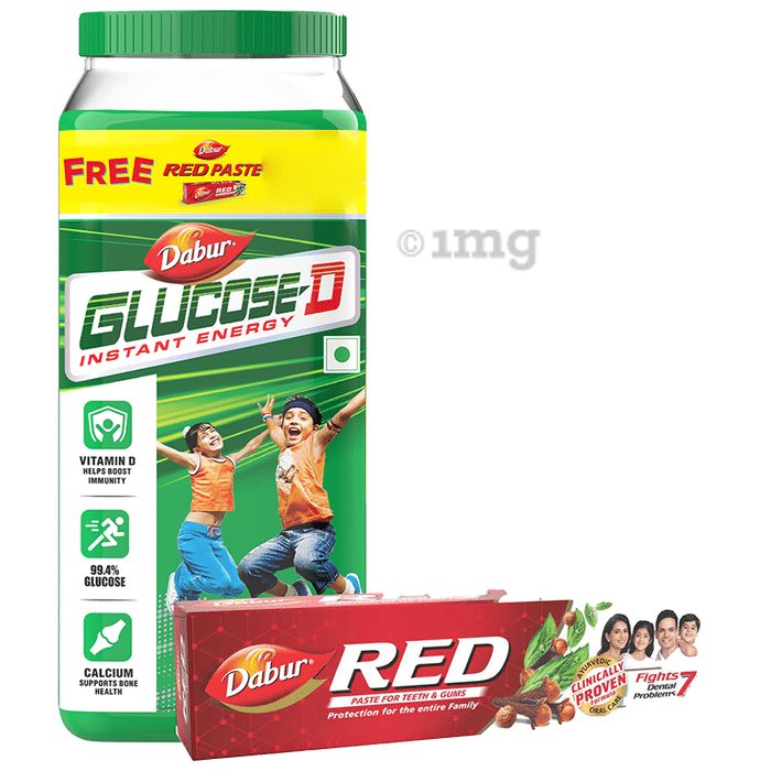 Dabur Glucose-D with Calcium for Immunity & Bone Health | Jar 1kg + Red Tooth Paste 200gm Free