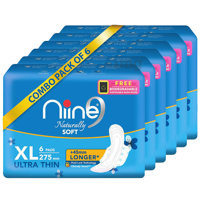 Niine Naturally Soft Pads (6 Each) with Biodegradable Disposal Bag Inside Free XL